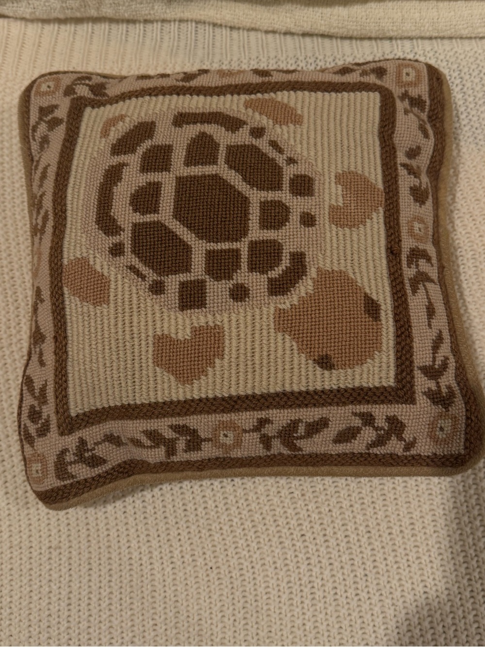 Vintage Handmade Sea Turtle Needlepoint Throw Pillow 12x12